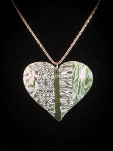 Flat green patchwork heart pendant