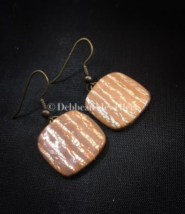 gold stripe taupe square earrings - side view