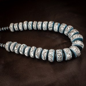 Crackled blue Giant heishe bead necklace